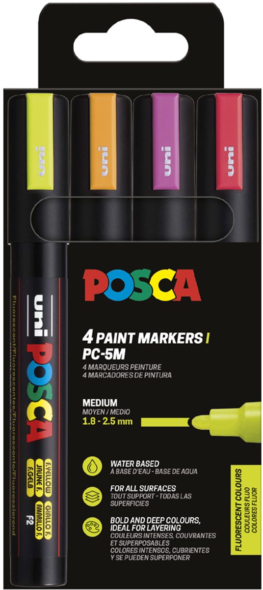 Posca stiften set 5M wit/zwart/goud/zilver — afbeelding 8