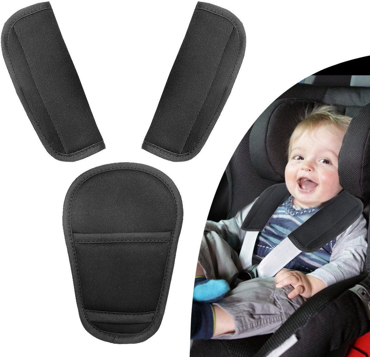 Ibenzoa® Gordelbeschermers Set van 3 voor Baby Autostoel en Kinderwagen - Zachte Veiligheidsschouderpads