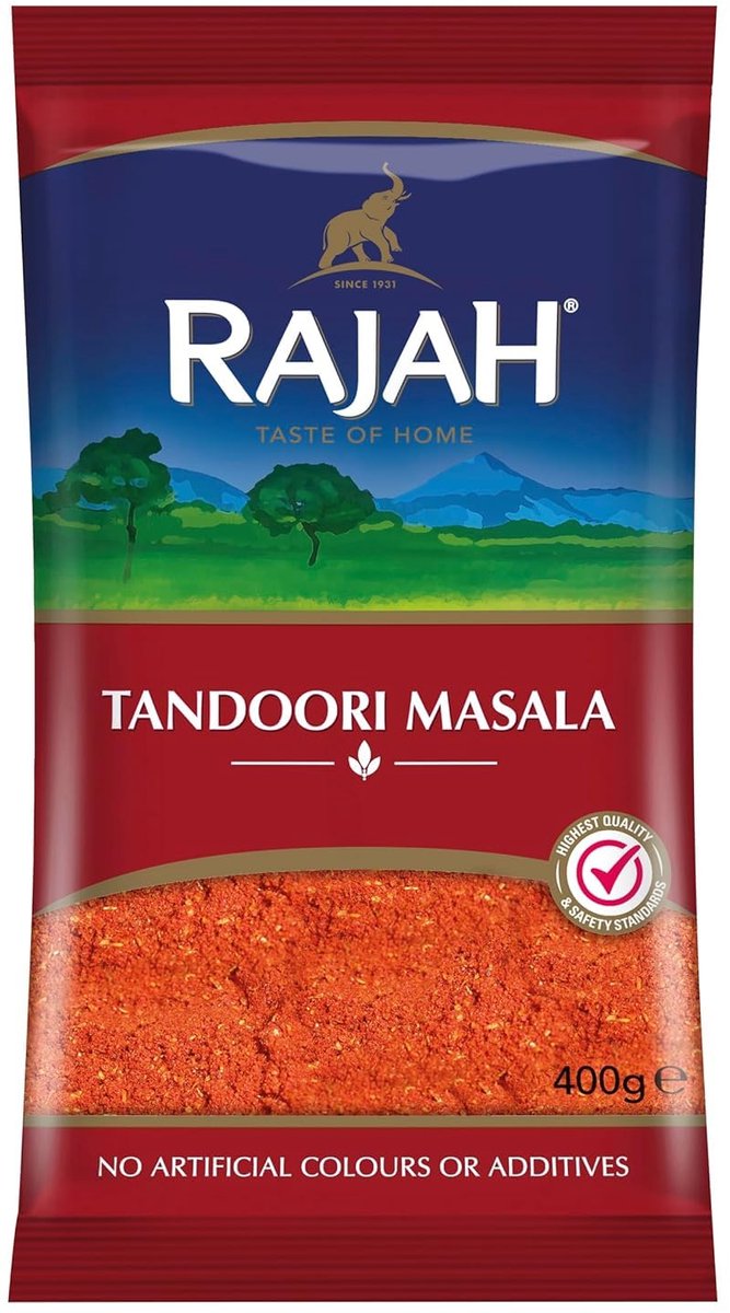 Rajah Tandoori Masala 400 g - Klassieke kruidenmix voor gerechten, aromatisch, Indiaas, vegetarisch, pittig | Marineren van vlees en gevogelte met Kajal-sticker