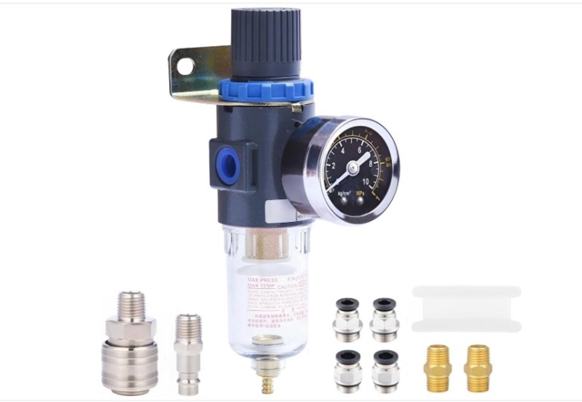 WNHB® Waterafscheider Compressor 1/4 Inch - Drukregelaar Met Manometer - Luchtfilter Met Snelkoppeling