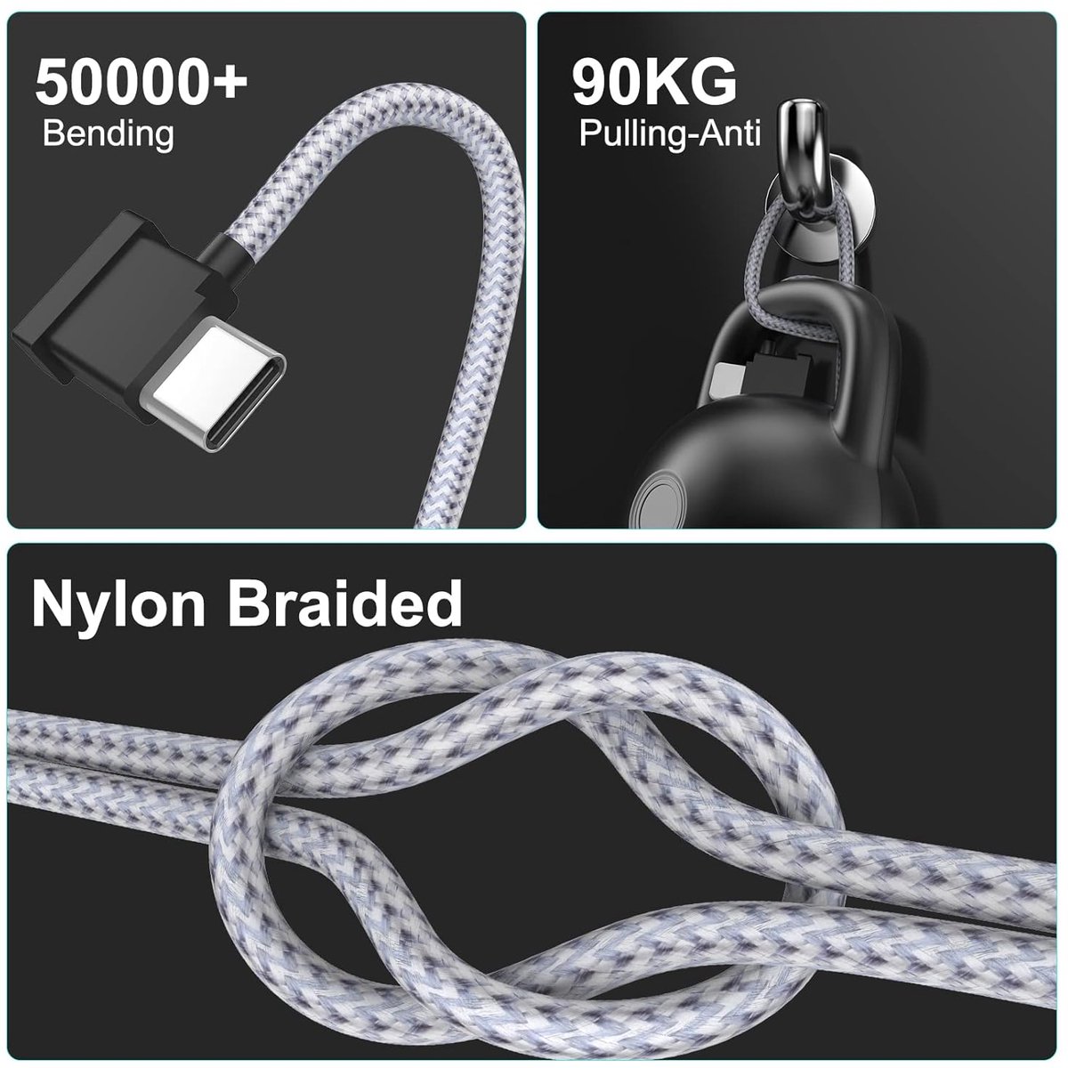 USB C naar USB C 0,5FT/15CM telefoonoplaad- en datakabel Geschikt voor DJI Mavic Air 2, Mavic Air 2S, Mavic Mini 2, Mavic 3, drone-accessoires, gevlochten nylon (Type-C-connector) – foto 2