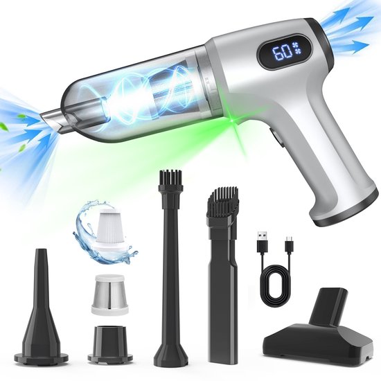 ThisWorx Autostofzuiger met ledlicht, handstofzuiger voor het reinigen van de auto, 110 w, 12 V, adapter voor aansluiting op de sigarettenaansteker, 4,9 m kabel