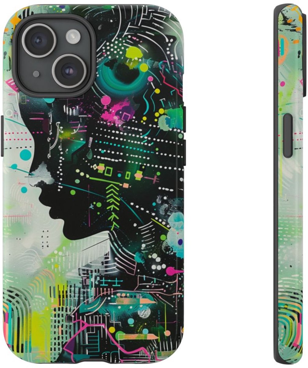 Abstract Neon Geometrisch Profiel – Telefoonhoesje Geschikt voor iPhone 15