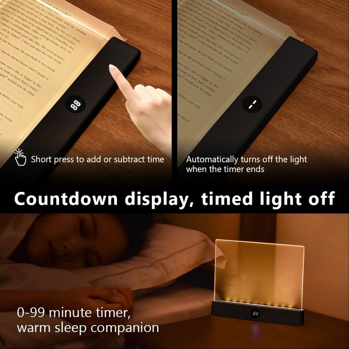 Flat Book Lights for Reading at Night, 6.7x5.7'' Clear LED Book