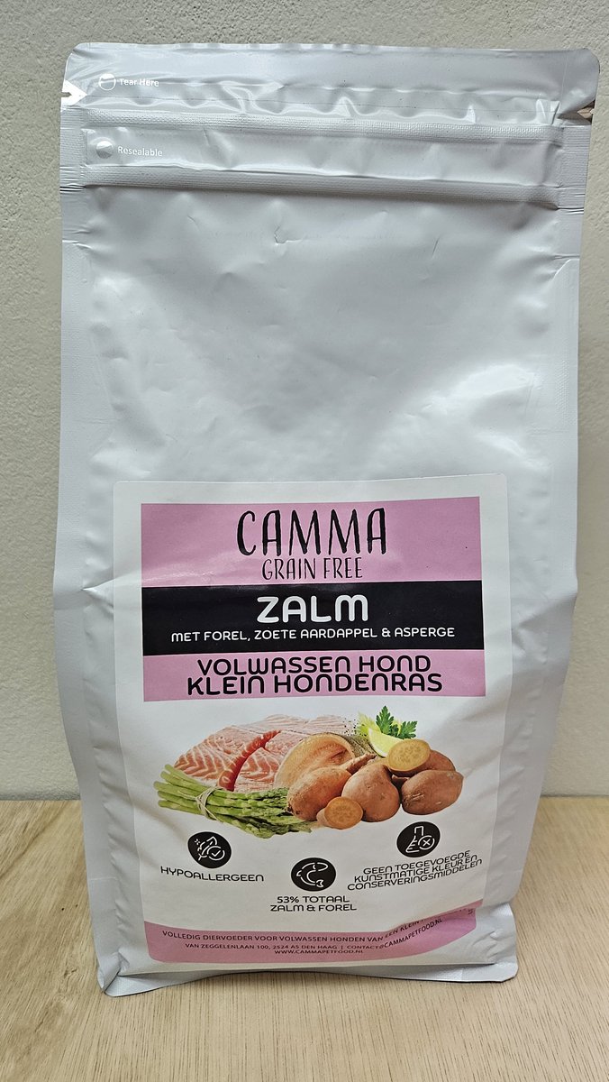 Camma Graanvrij Puppy Zalm met Schelvis en Witte Vis, Zoete Aardappel & Asperge 2 kg