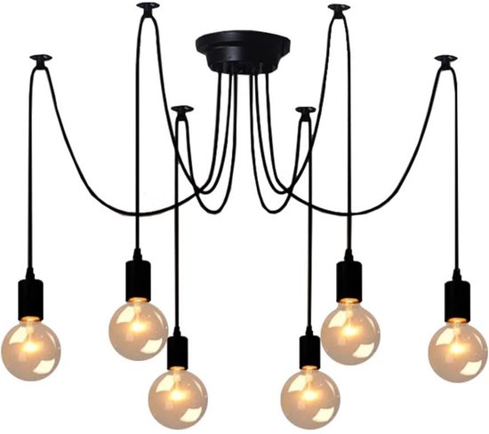 Hanglamp Vintage Woonkamer Kroonluchter Hanglamp LED Vertigo Lamp Hanglampen Van Glasvezel/Polyurethaan E27 Voor Lampenkap, Restaurant, Bar, Café, Zwart, 100cm