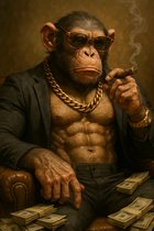 Affiche « Singe Gangster » - Posters Animaux - Fantastique - Décoration murale pour salon - Papier 180 g/m² - S6141AZ - Dimensions : 50 x 70 cm