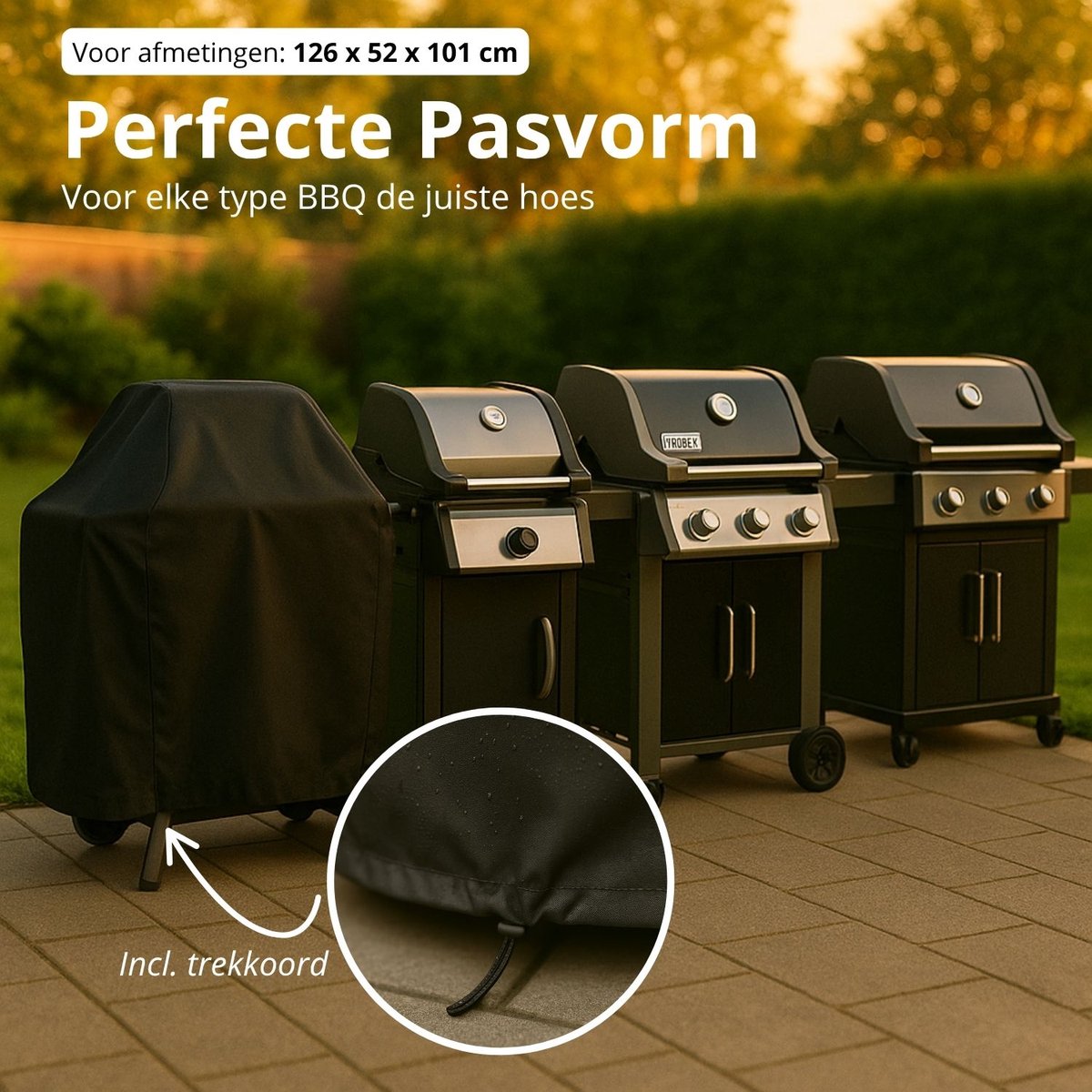 Maxxcovers Universele Barbecue Hoes Rond - 126 X 52 X 101 cm - Beschermhoes voor Weber en Boretti BBQ - Waterdicht met Trekkoord - BBQ Accessoires - Zwart – foto 6