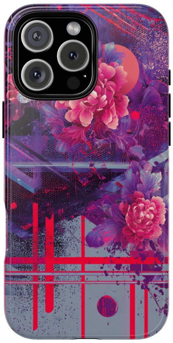 Abstracte Neonbloemen en Geometrie – Telefoonhoesje Geschikt voor iPhone 16 Pro Max
