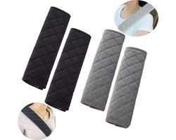 2 Pairs Gordelhoezen - Gordelkussen - Schouderhoezen - Auto Gordel Beschermer - 27cm - Autogordel - Gordelbeschermer - Universele - Zwart - Grijs - Polyester