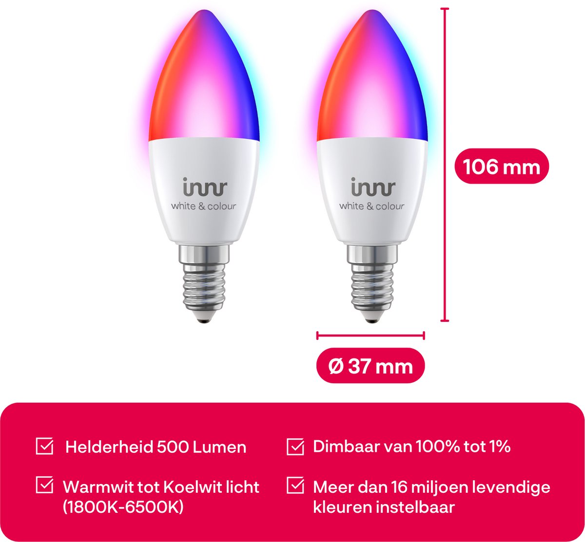 Innr Smart E14 lamp - Zigbee - geschikt voor Philips Hue - LED Bulb - wit en gekleurd licht - slimme kaarslamp - ledlamp dimbaar - 500 lumen - 2 pack — afbeelding 5