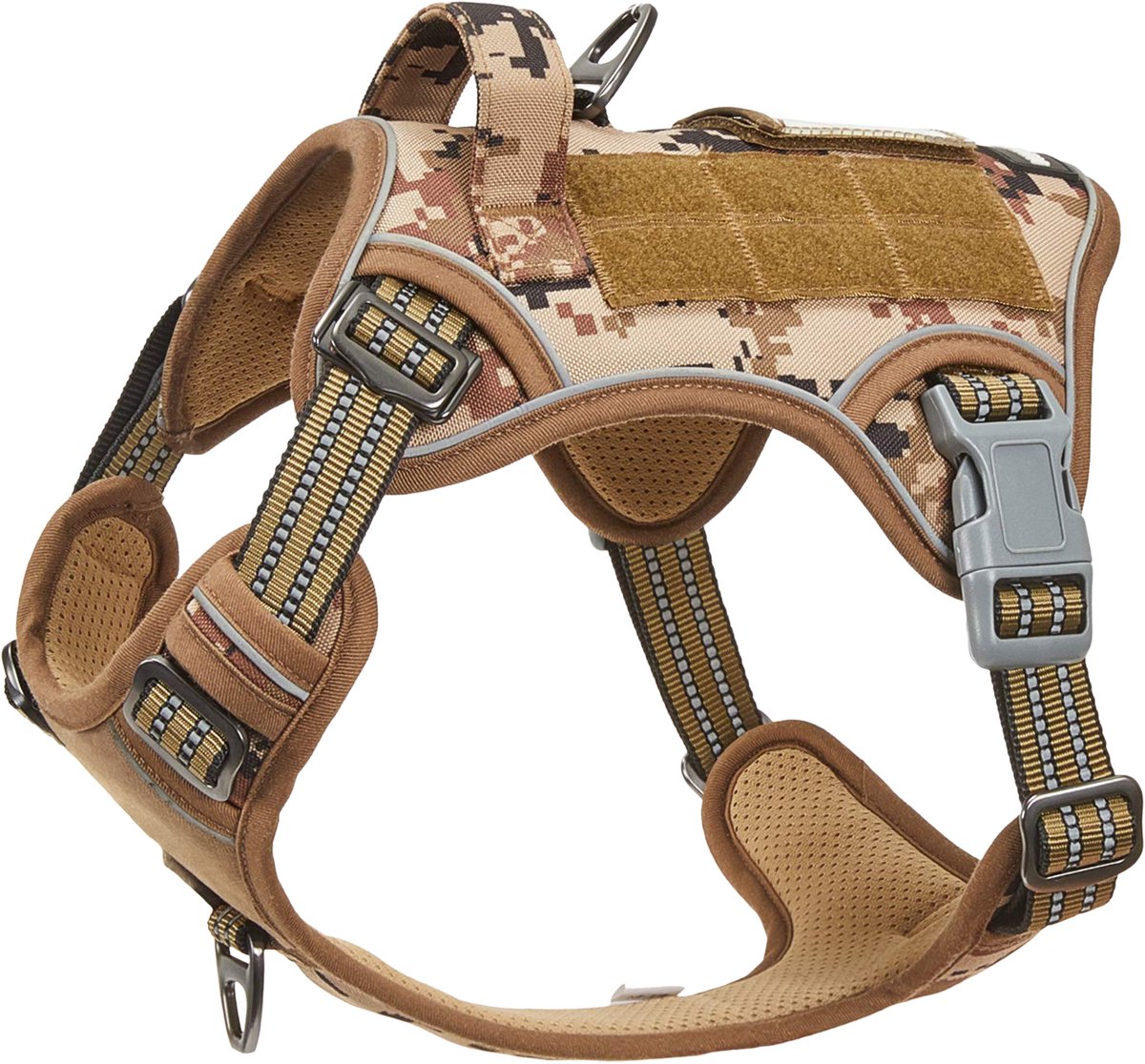 JAXY - Hondentuig Anti Trek - Y Tuig Hond - Harnas Hond - Hondenharnas - K9 Hondentuig - Hondentuig Grote Hond - Desert Camo - Maat L