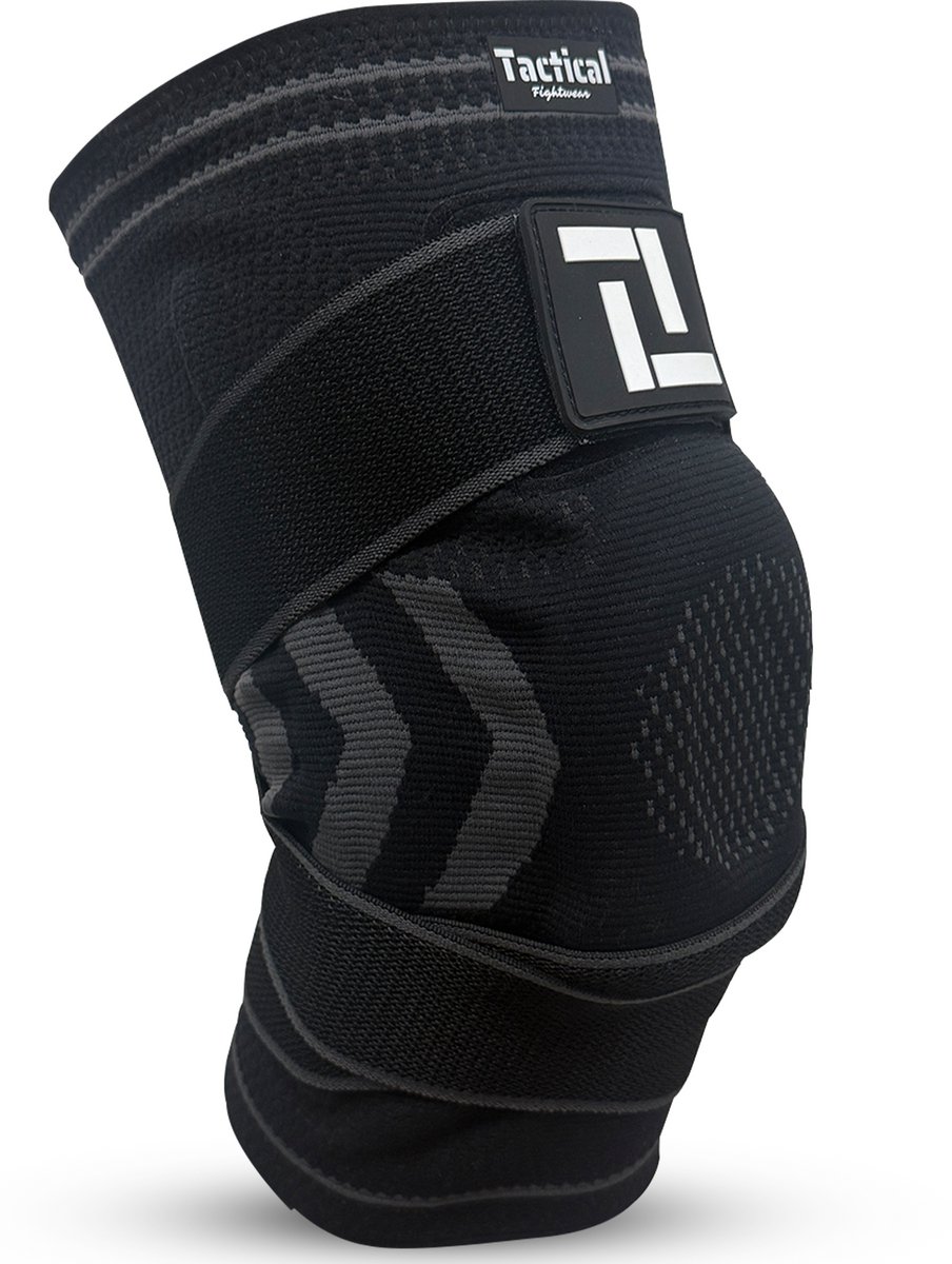Tactical Fightwear Kniebrace – Sportbrace voor Jiu Jitsu, MMA & Fitness – Kniebescherming met Antislip & Dubbele Strap – Unisex – Maat XL