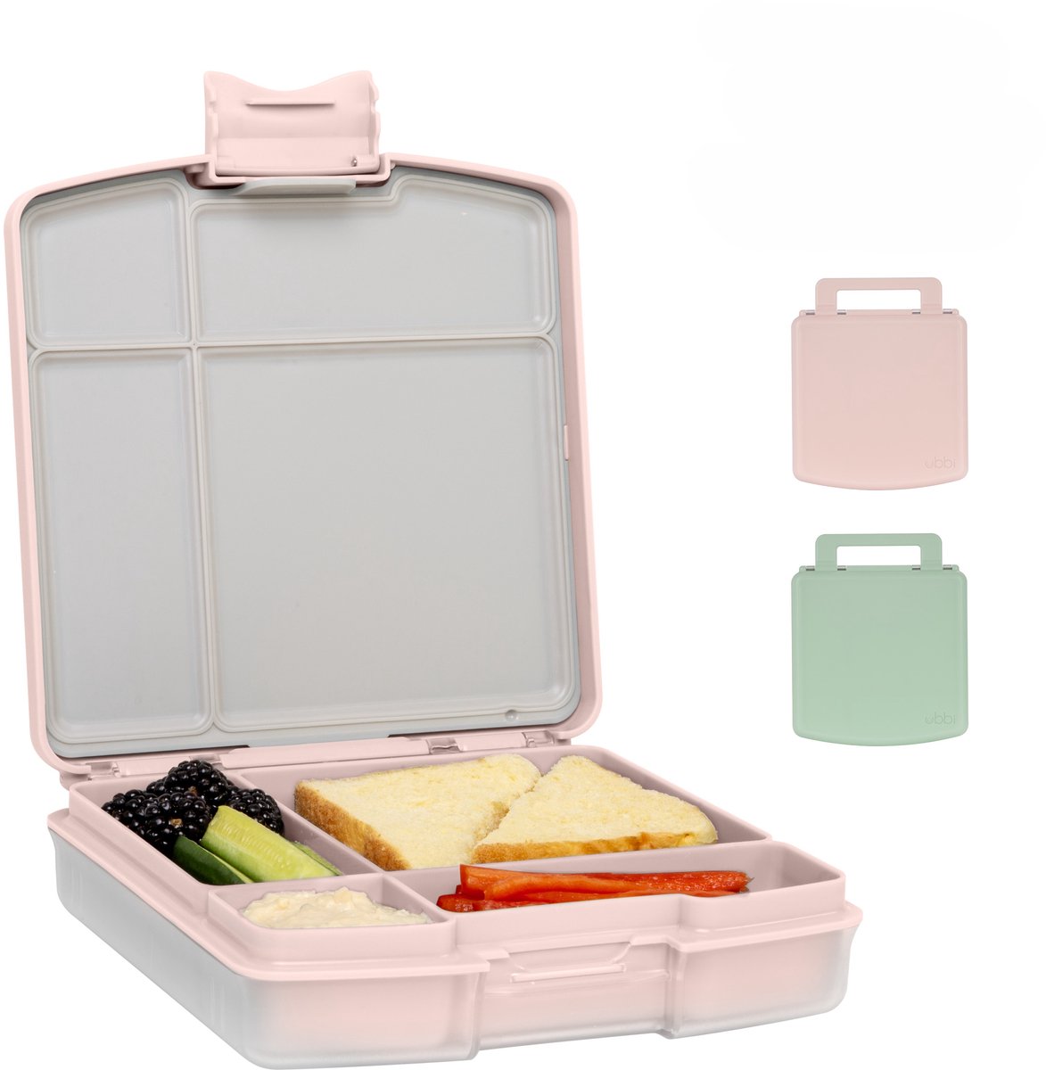 Ubbi Bentobox - Lunchtrommel - Lunchbox - 4 vakken - Handvat - Luchtdicht - Vaatwasserbestendig - Roze