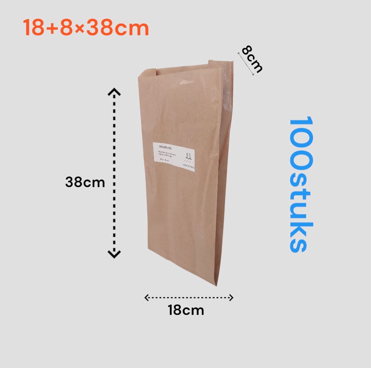 Papieren Zakjes - 100 stuks - bruin - 18x8x38 cm - met Zijvouw - Voor Brood, Fruit, Cadeaus & Koekjes