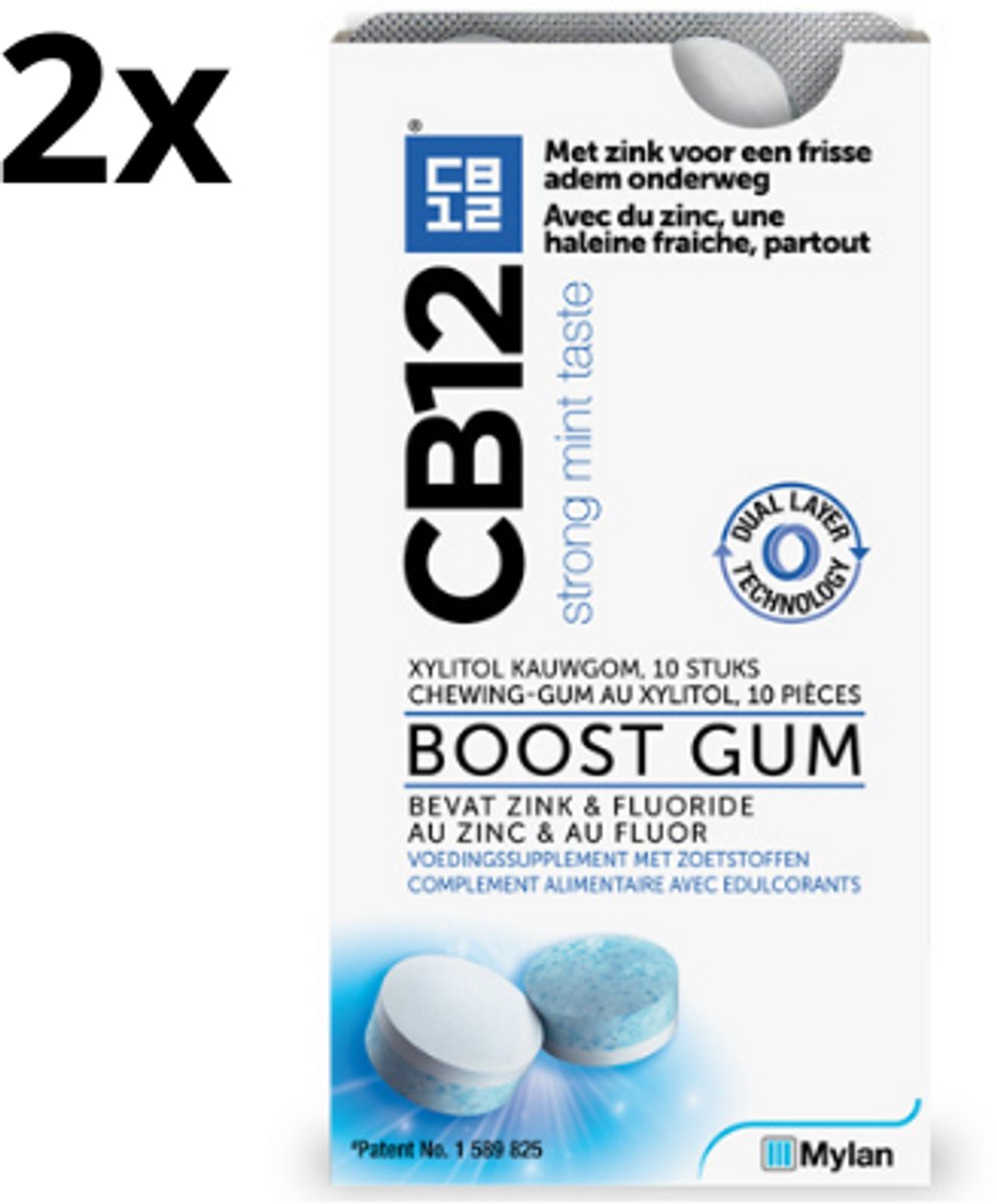 CB12 Boost Kauwgom Strong Mint - 2 x 10 stuks - Voordeelverpakking