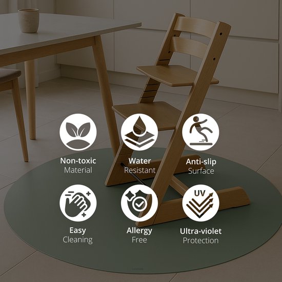 LUVION® Knoeimat Olijf Groen - Ø 100 cm - Waterdicht & Antislip - Ronde mat voor onder de kinderstoel - Makkelijk en snel schoon te maken - Anti Slip van Luvion — afbeelding 4