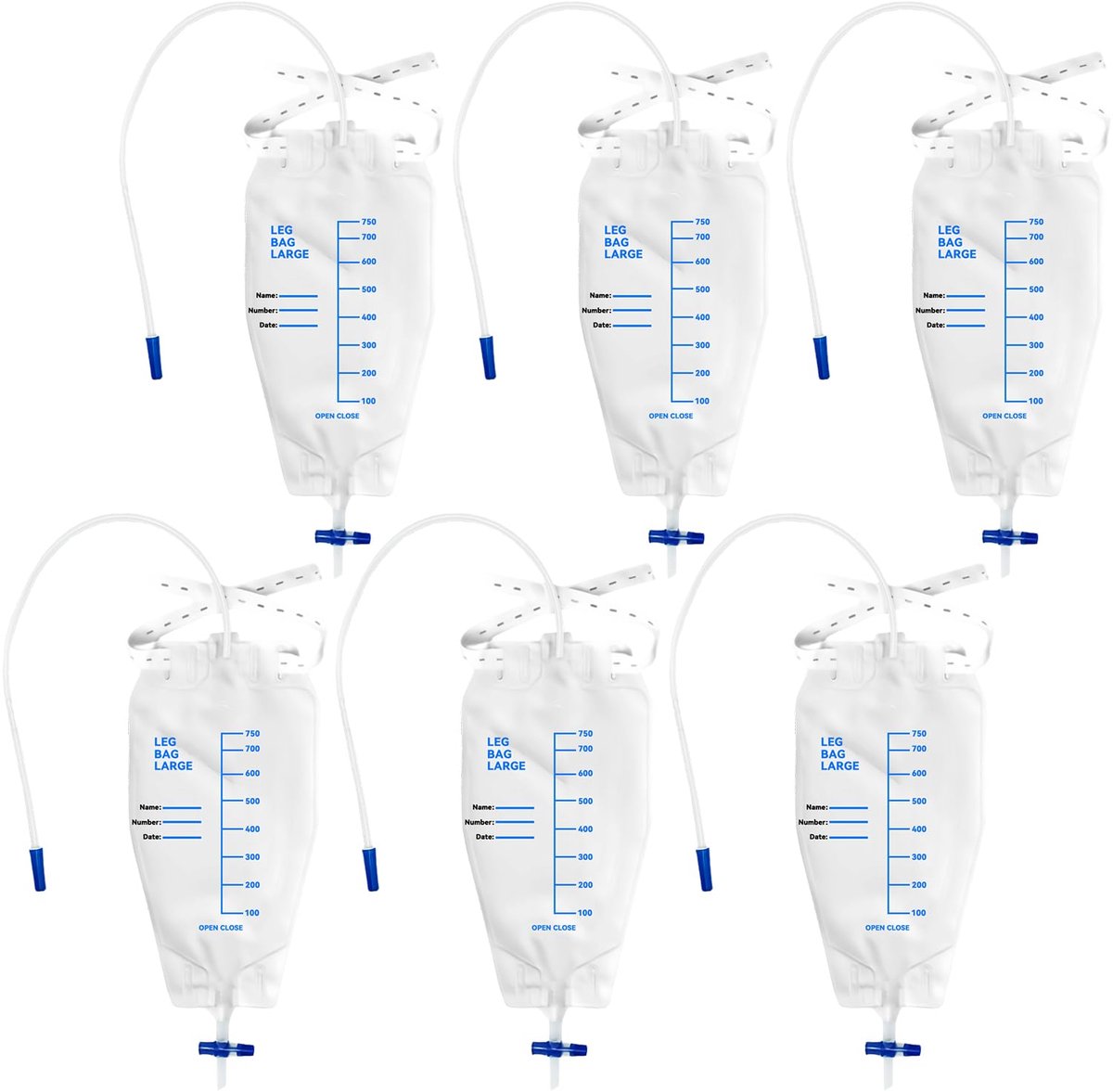 SVG commerce 6 stuks 750 ml beenzakken, urinedrainagezakken, urinezak, urineverzamelzak, drainagezak met riem, anti-reflux-ventiel, urinezakje, urinedrainagezak, drainagezak