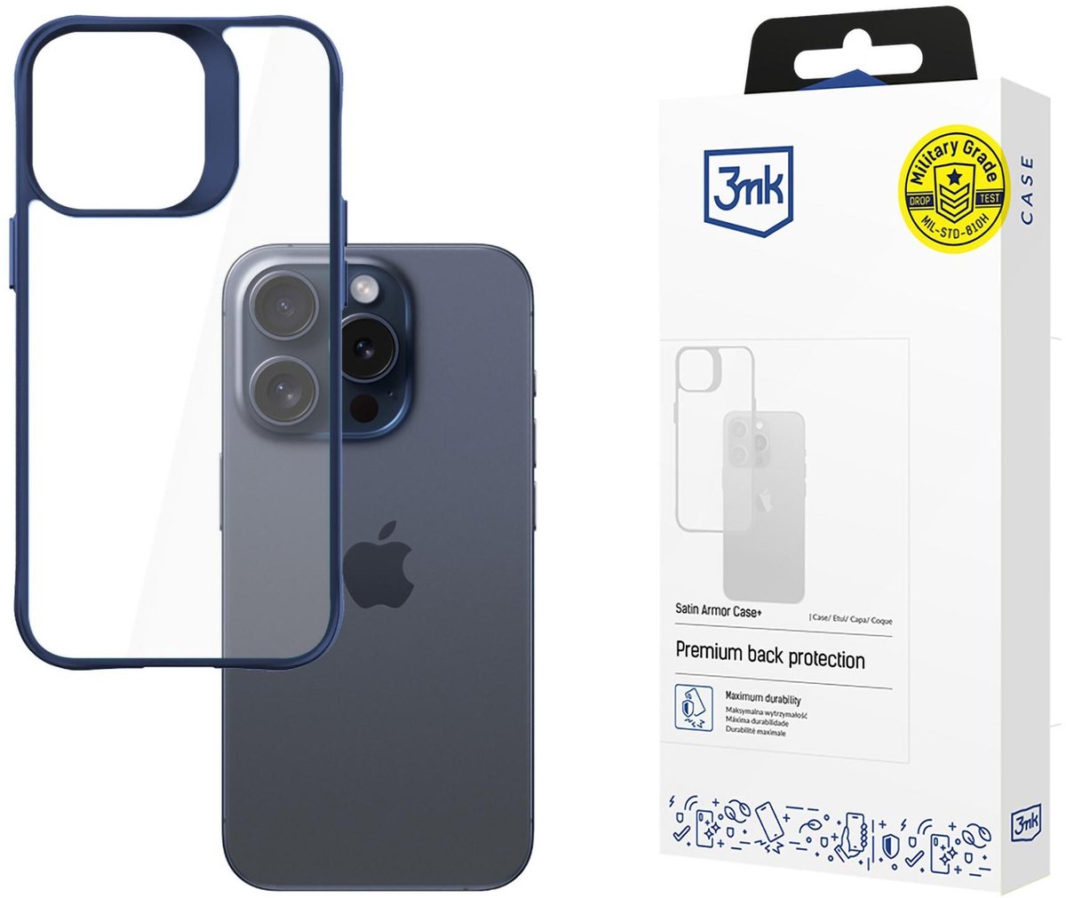 Apple iPhone 15 Pro - 3mk Satin Armor Case+ Blauw