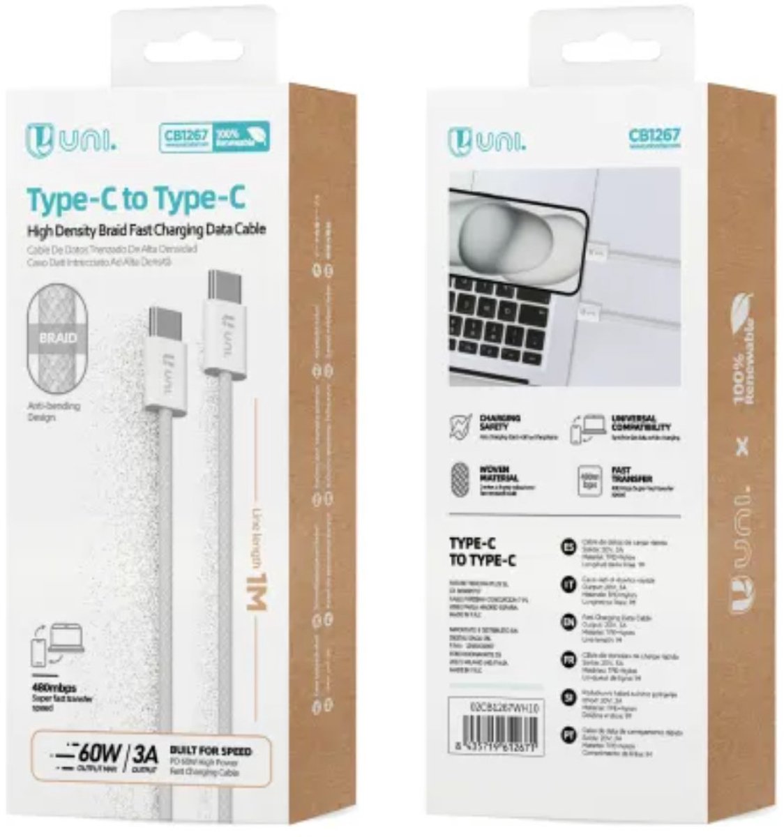 UNICO CB1267 USB-kabel 1 m USB C Wit