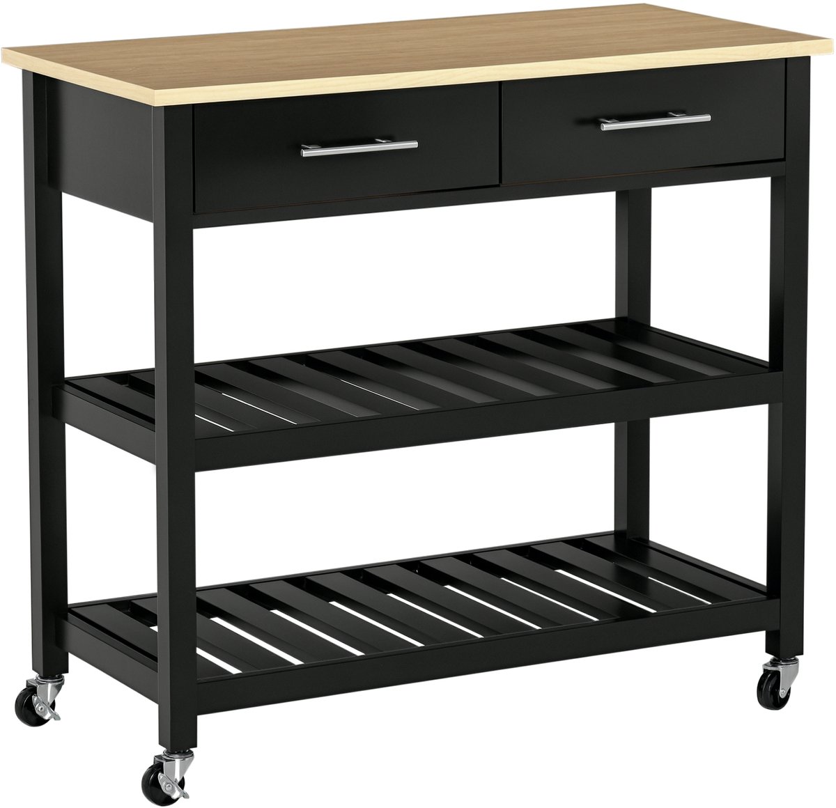 HOMCOM-keukenkar-91,4x45,6x85cm-MDF panelen-Zwart, Natuurlijk hout