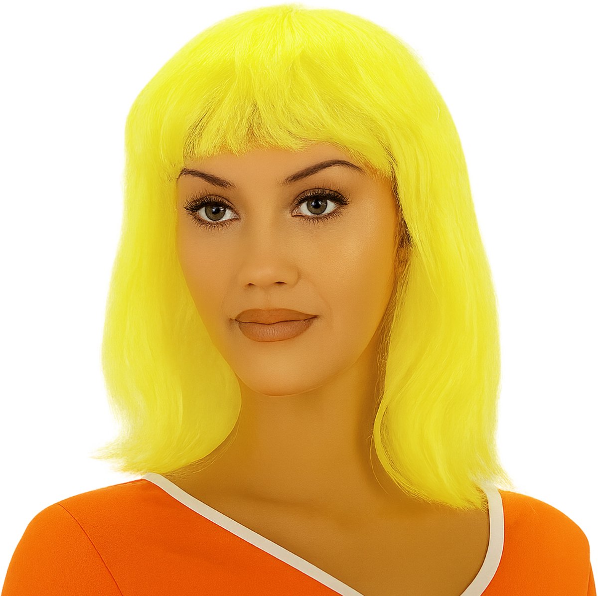 Neon Gele Verkleedpruik – Feestpruik voor Carnaval & Themafeesten