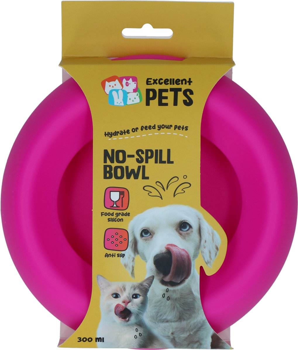 Excellent Pets Anti-knoei Voer- en Drinkbak Hond en Kat - 300 ml - Voerbak met Antislip - S - Morsbestendige Rand - Siliconen Drinkbak - Roze
