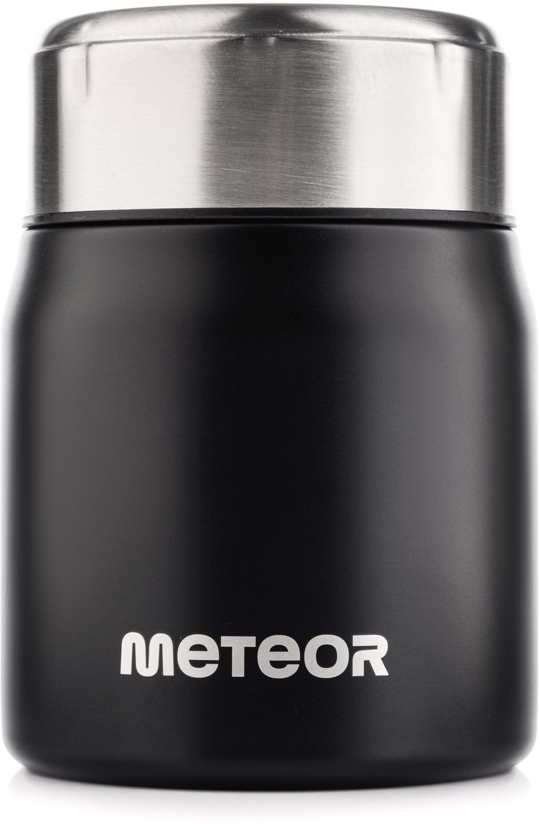 Meteor - Lunch thermos - 12 Uur warm - Gemaakt van roestvrij staal - Nauw - Zwart