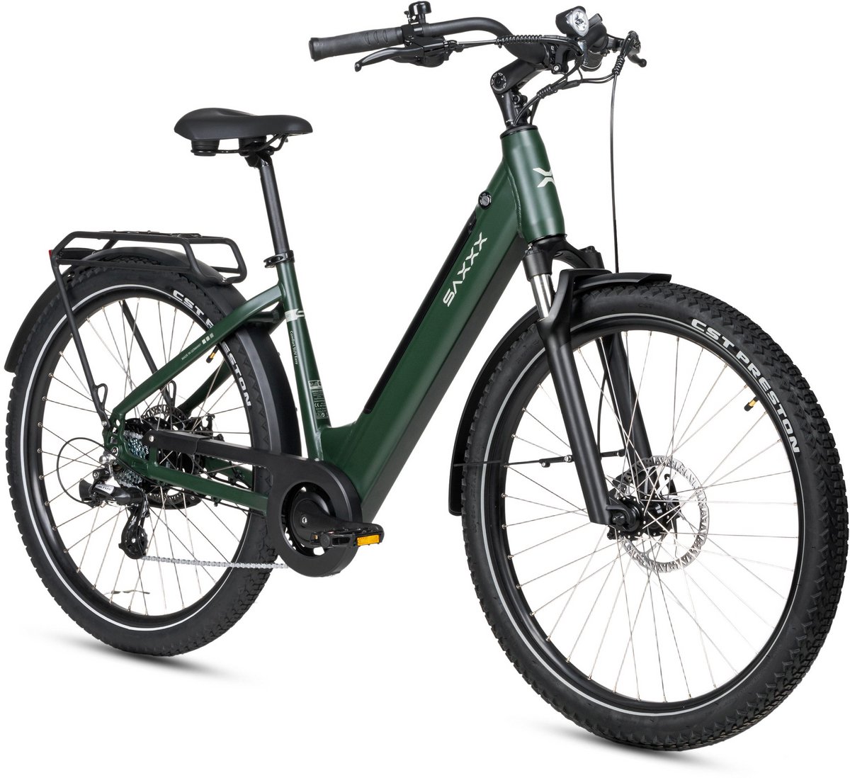 SAXXX Comfort SUV Easy - Elektrische Fiets - 95%Vooraf Geassembleerd Stadsfiets - 468Wh uitneembare accu - 90km Actieradius - SHIMANO Altus 7 Versnellingen - Achterwielmotor 250W - Aluminum Frame - 27.5" CST anti-lek - groen