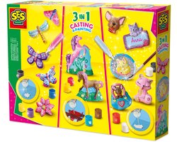 foto van SES Creative - Hobby Pink - Gieten en Schilderen - 3 in 1 - Fantasie Paarden, Vlinders, Katten en Honden - Knutselen Meisjes - Sneldrogend - Vanaf 5 jaar
