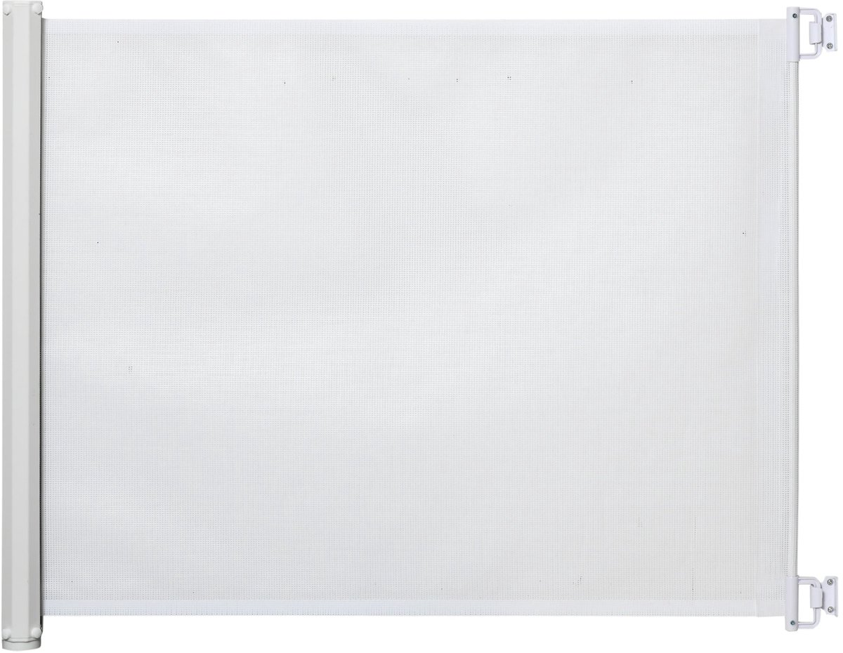 Merax Uitschuifbaar Traphekje Oprolbaar Veiligheidshekje PVC Wit 115x82.5 cm Voor Kinderen En Huisdieren
