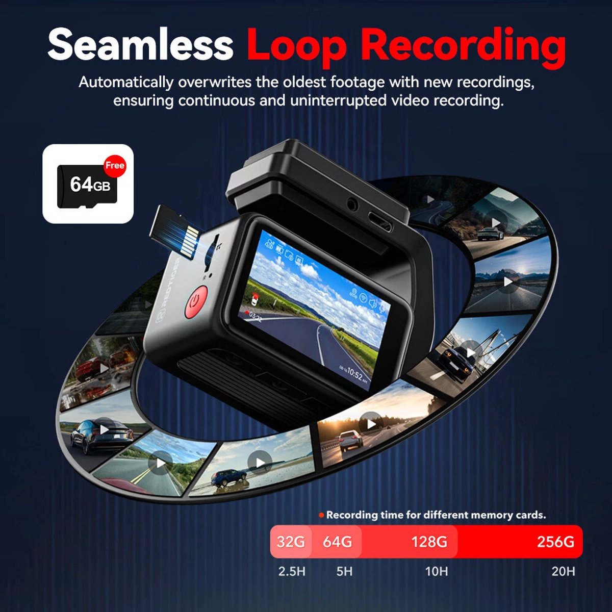 Redtiger A4 4K Touch Wifi Gps 2CH 64gb dashcam - 2,2 inch touch screen Lcd - 4K resolutie - 64gb Micro SD kaart thumbnail 5