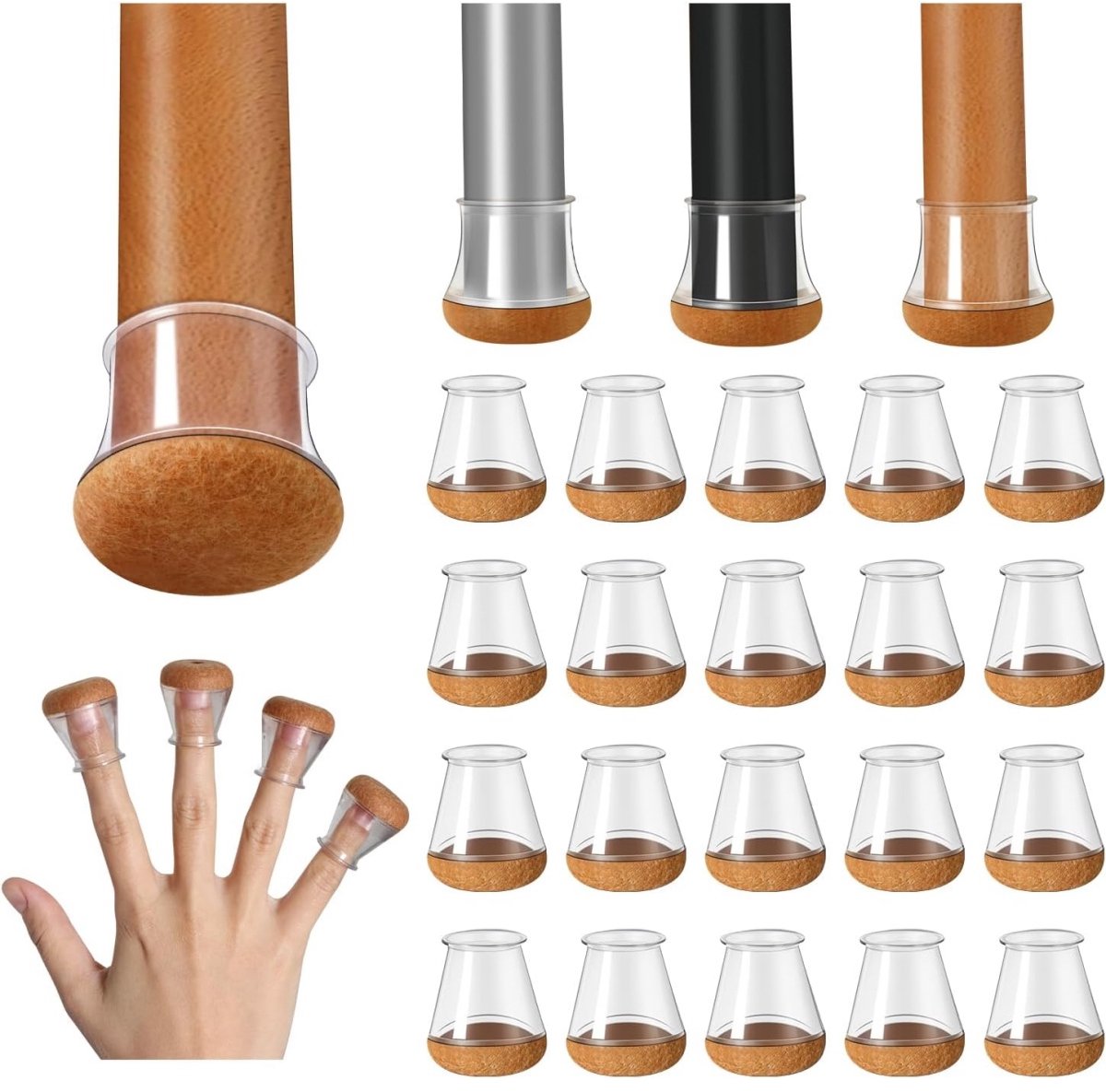 TOVBMUP 20 stuks - Beschermhoezen - Stoelpootbeschermers - Viltwikkeling - Geschikt voor keukenstoelen, eetkamerstoelen, woonkamerstoelen, pianostoelen - 3,5*3,2 cm