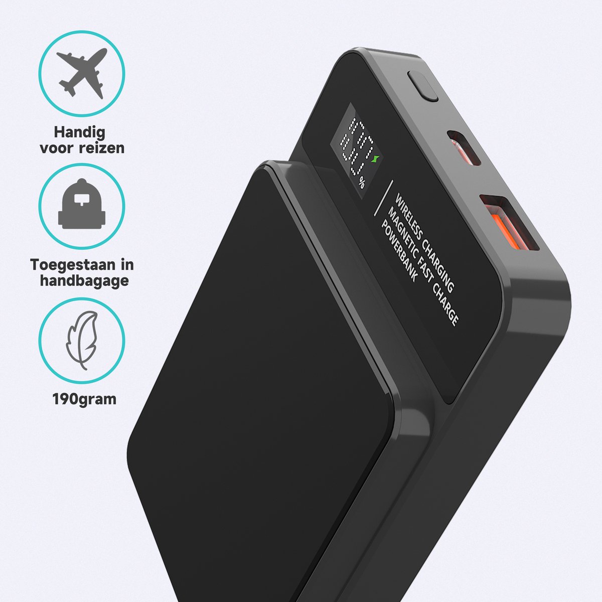 Sophitech Powerbank 10000mAh – Draadloze Snellader 15W – MagSafe Compatibel – USB-A/USB-C & Type-C In/Output – LED Display – Geschikt voor iOS/Android – Universele Powerbank – Compact & Draagbaar – Inclusief Snellaad Kabel — cadeau in Elektronica - foto 5