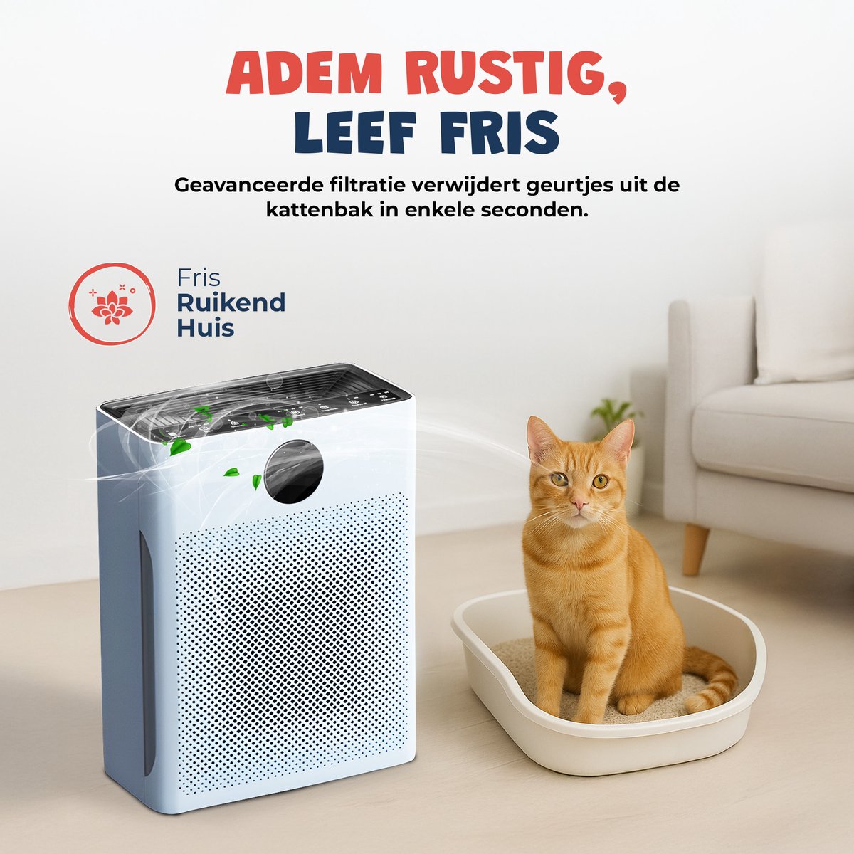JC Pets Luchtreiniger / Air purifier met HEPA 13 Filter en Voorfilter - Huisdiermodus & App - Luchtfilter tegen Haren, Kattenbakgeur, Allergieën, Huisstofmijt en Hooikoorts - Luchtkwaliteitsindicator - Ruimtes tot 100 m²- CADR 246 m³/h — afbeelding 5