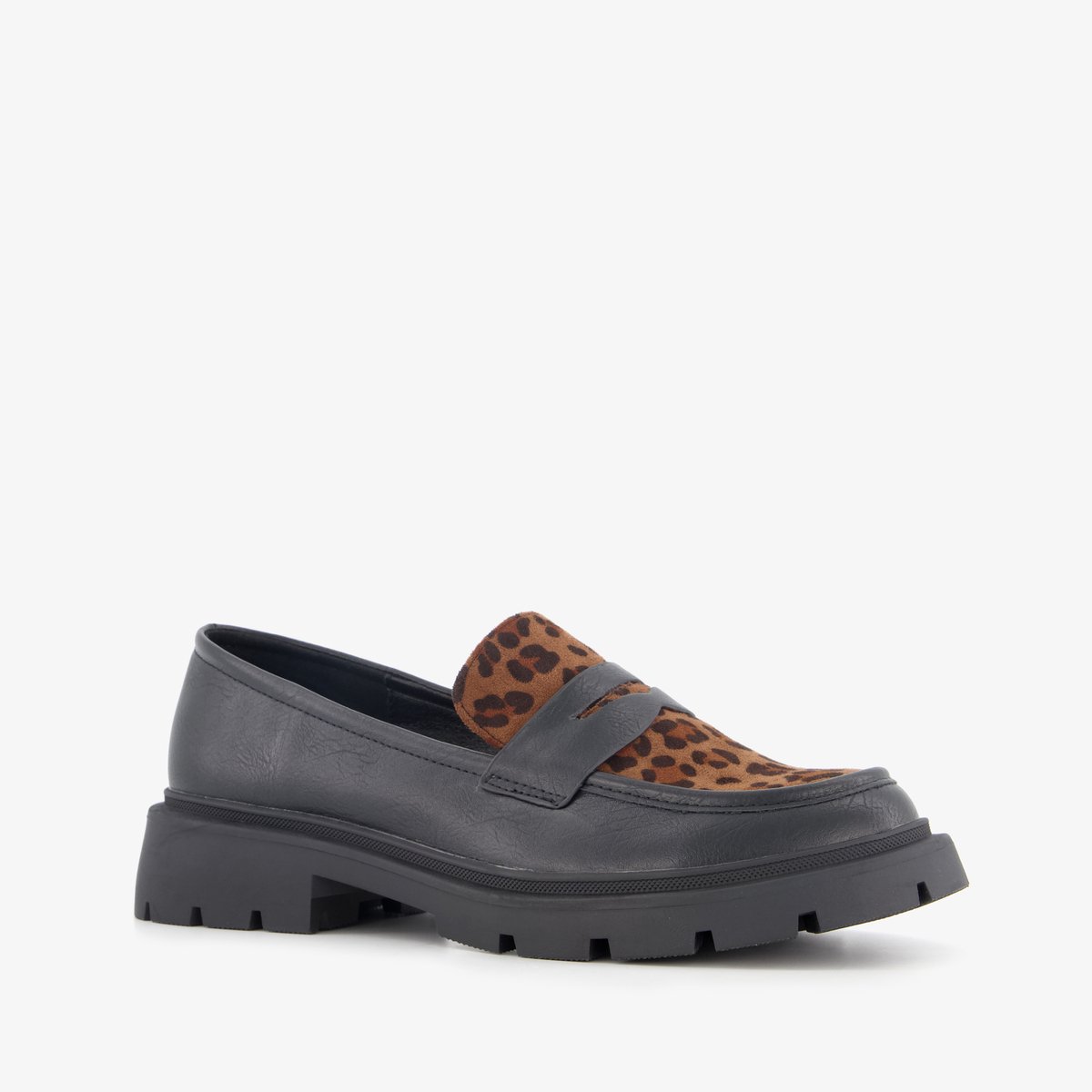 Nova dames loafers met panterprint details zwart - Maat 41