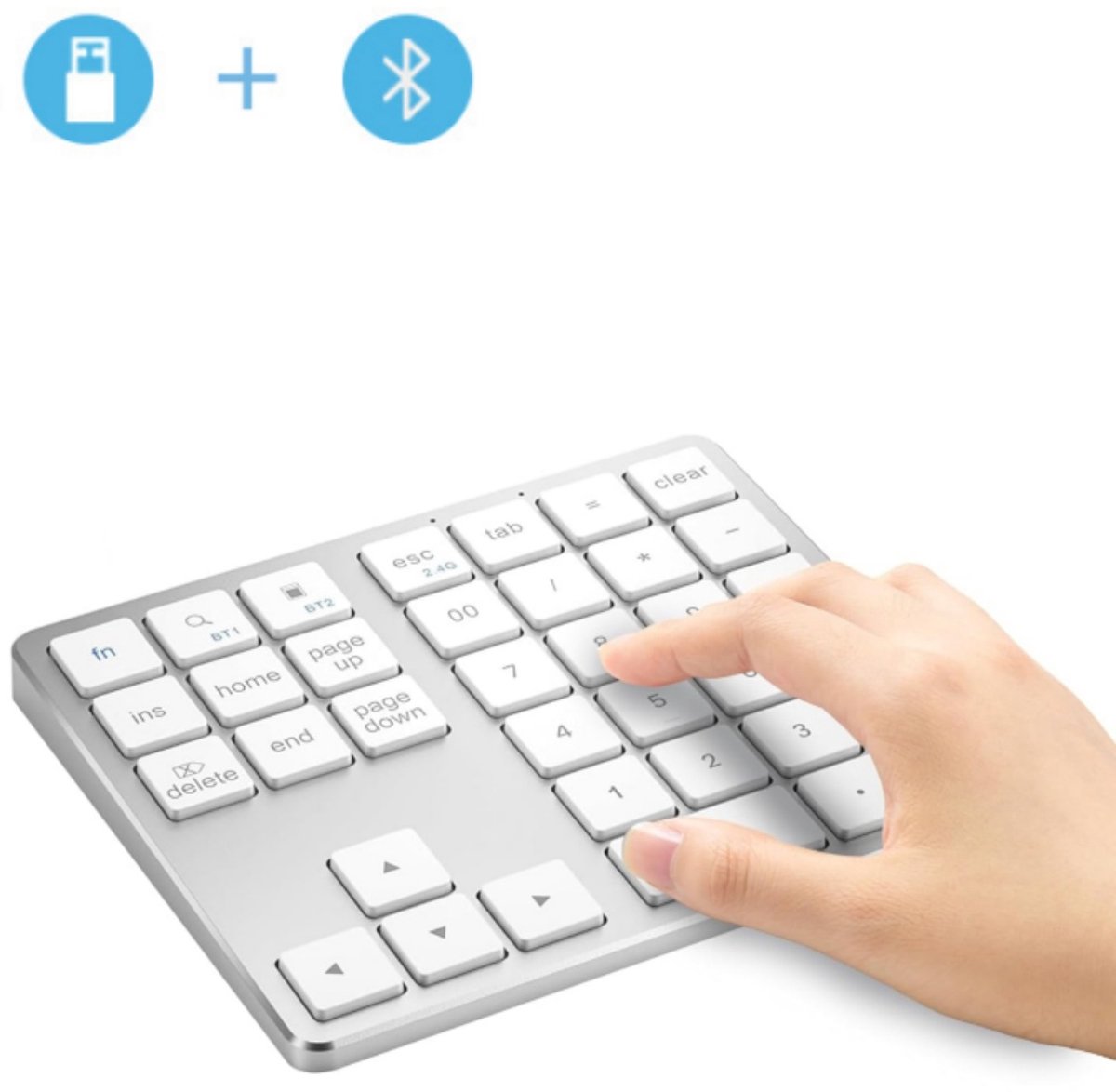 Image of 1 stuk - Draadloos Bluetooth Dual Mode Numeriek Toetsenbord - Oplaadbaar Draadloos Numeriek Toetsenbord - Ultradun 35-toetsen Extern Numeriek Toetsenbord - USB Toetsenbord - Zilverwit - Compatibel met MacBook, iPad, Mobiele Telefoon, Computer