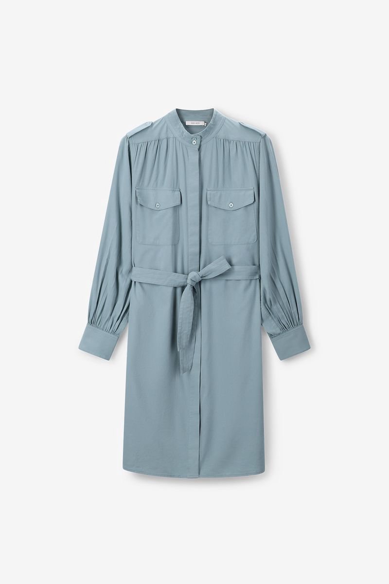 Sissy-Boy - Blauwe midi jurk met ceintuur