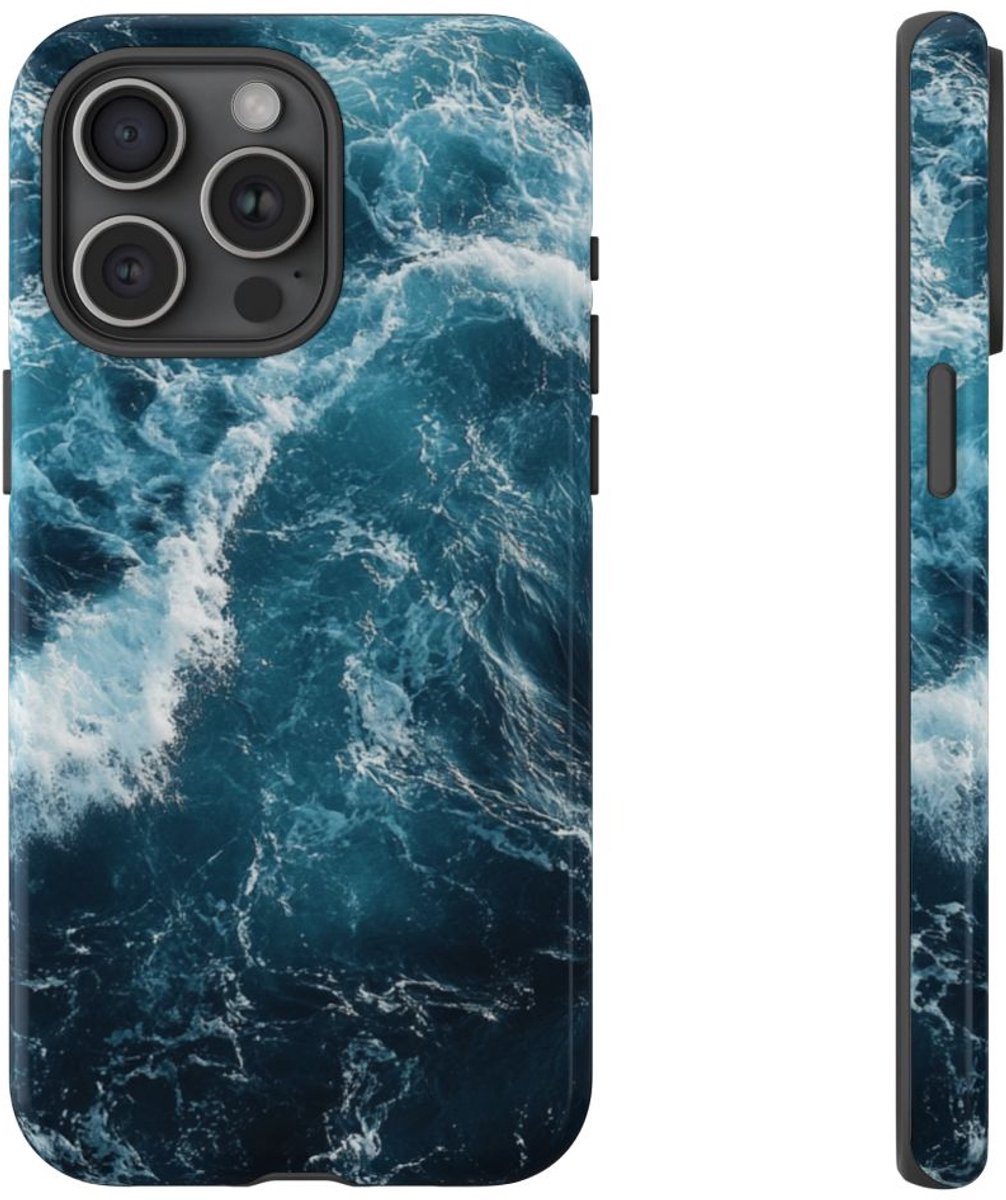 Oceaangolven in Diepblauw – Telefoonhoesje Geschikt voor iPhone 15 Pro Max