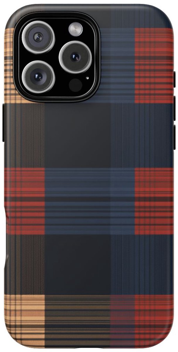Caramel en Donkerblauw Geruit Patroon – Telefoonhoesje Geschikt voor iPhone 16 Pro Max