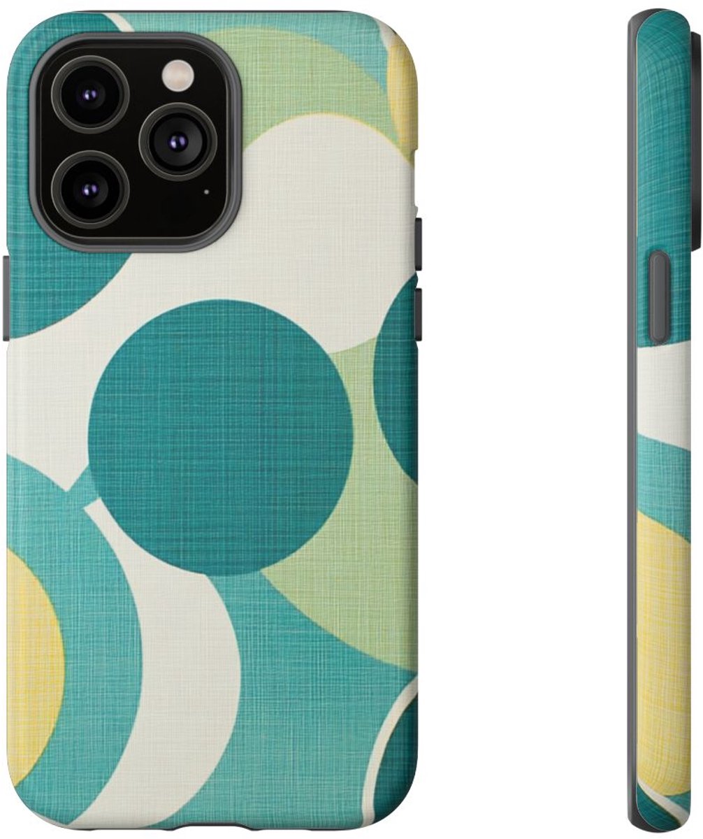 Retro Patroon met Blauwe en Gele Cirkels – Telefoonhoesje Geschikt voor iPhone 14 Pro Max