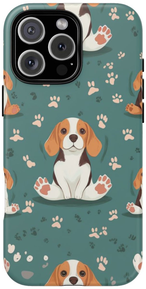 Beagles met Pootafdrukken Patroon – Telefoonhoesje Geschikt voor iPhone 16 Pro Max