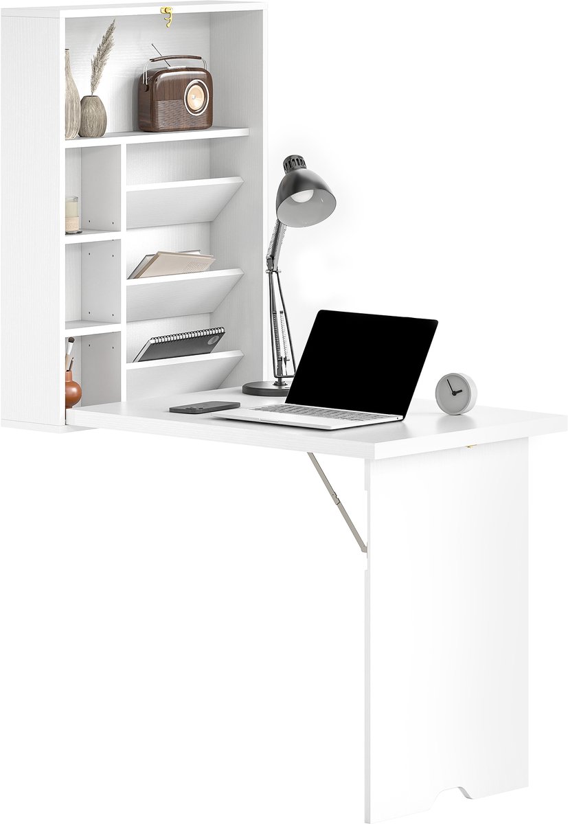 HOMCOM-Wandbureau-93,8x60x147cm-Spaanplaat-Wit