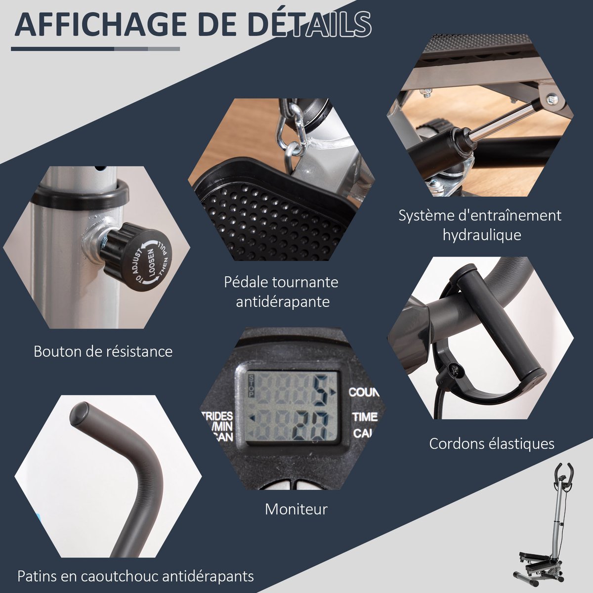 Afbeelding 2 van HOMCOM-Stepping Machine-55x53x128cm-Staal-Zilver