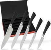 6-delige Luxe Messenset Inclusief Messenslijper - Japanse Keukenmessen - Keukengerei - Broodmes, Koksmes & Vleesmessen - Vaatwasserbestendig - RVS - Voor hobbykoks en de professionele keuken