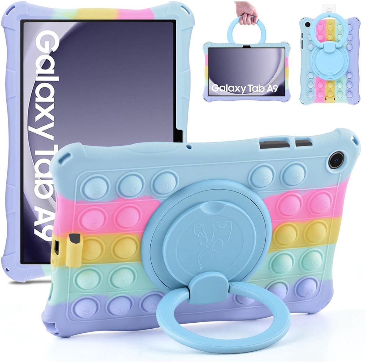 OUYLAF Tablet Hoes - voor Samsung Galaxy Tab A9 2023 - 8,7 inch - 360° draaibare standaard - Meerdere hoeken - Zacht en lichtgewicht ontwerp - Tablethoes voor kinderen - Felblauw