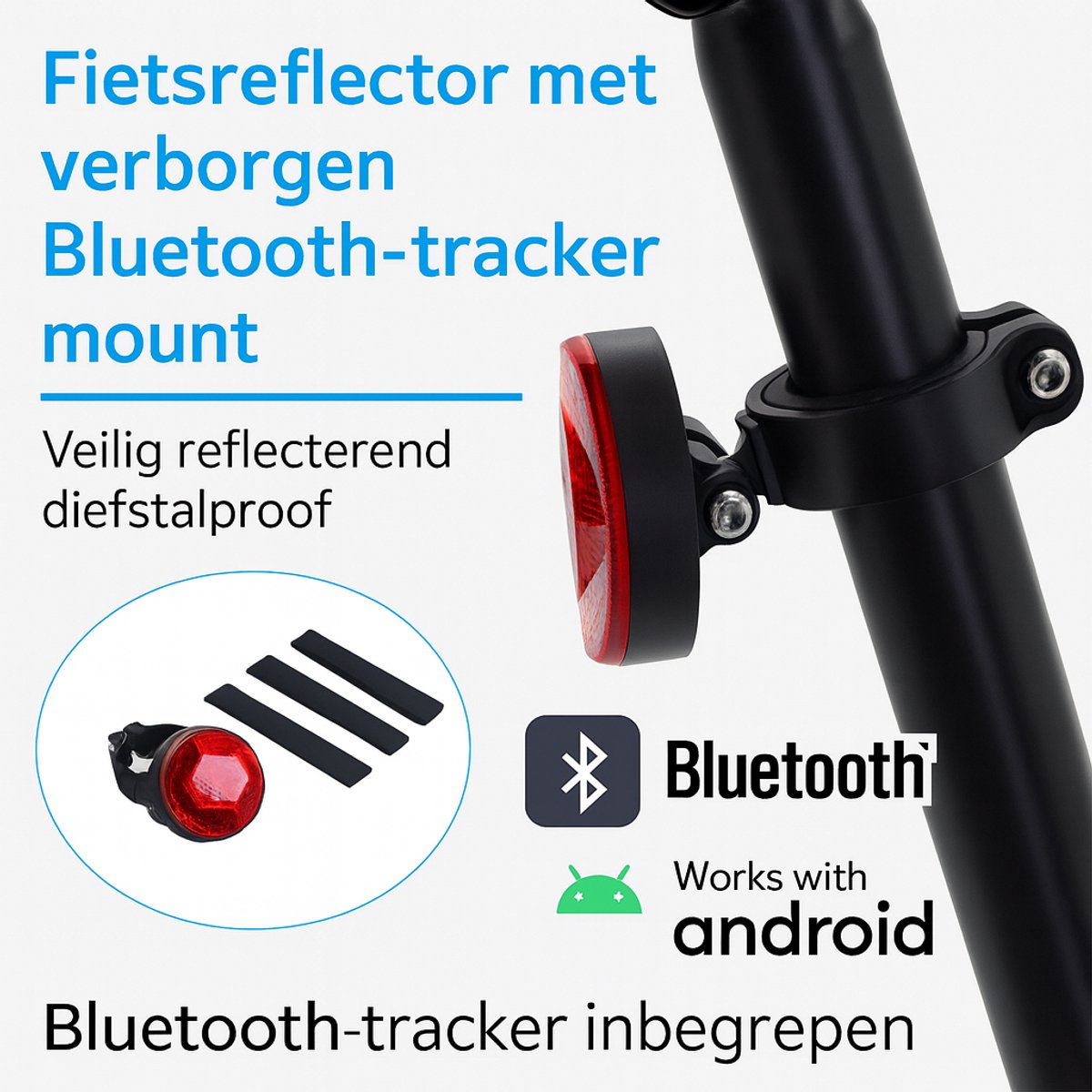 Premium Fiets Reflector met Verborgen Bluetooth Tracker – Werkt met Google Find My Device – Waterdicht & Diefstalbeveiliging – Inclusief Sleutel & Schroeven – Locus Amicus