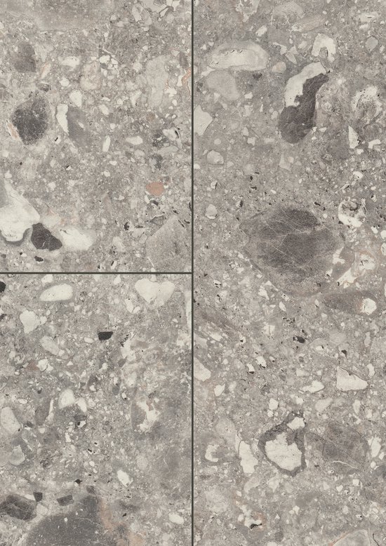 Échantillon A4 de revêtement de sol stratifié EGGER NatureSense Aqua ELF021 Triestino Terrazzo Grey 8 mm, 2 535 m²