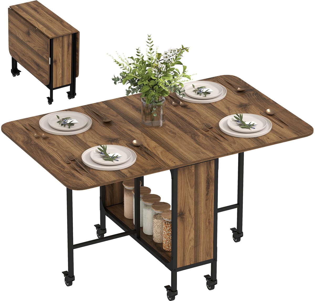 HOMCOM-Esstisch-Spanplatte, Metall-130L x 80B x 74H cm-Braun