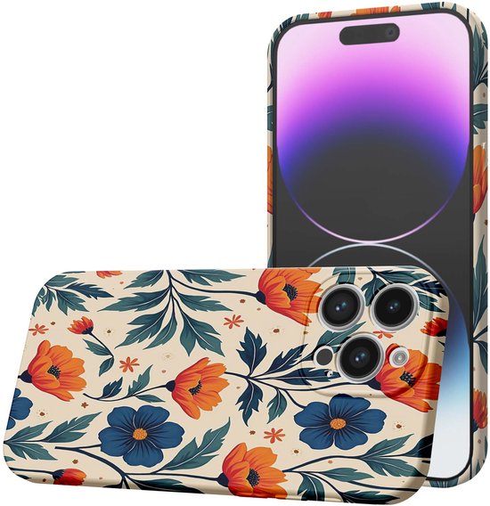 Coque de téléphone Smartphonica adaptée à iPhone 14 Pro Max avec imprimé Fleurs bleu Oranje - Coque souple flexible en TPU - Coque arrière Design fleurs Blue Orange adaptée à iPhone 14 Pro Max